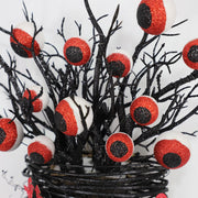 Halloween Eyeball Wall Hanging Basket with Artificial Plant Twigs, Glowing Decoration for Front Door, Bulk Quantity