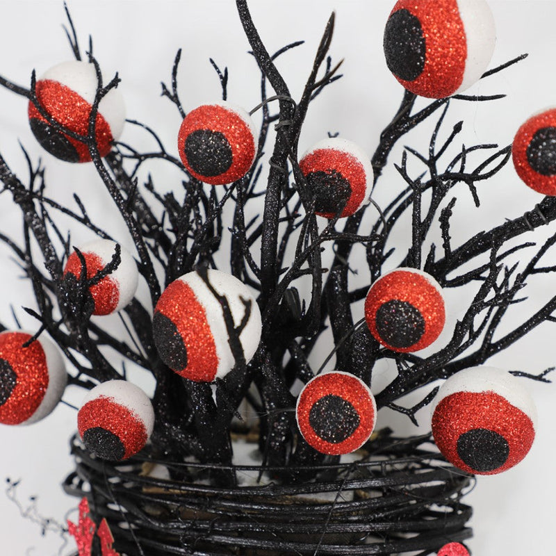 Halloween Eyeball Wall Hanging Basket with Artificial Plant Twigs, Glowing Decoration for Front Door, Bulk Quantity