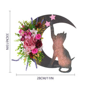 Halloween Moon Cat Wreath with Rose Gothic Grapevine, Farmhouse Porch Front Door Wall Decor, 1 Pc