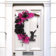 Halloween Moon Cat Wreath with Rose Gothic Grapevine, Farmhouse Porch Front Door Wall Decor, 1 Pc