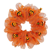 Halloween Pumpkin Smiley Face Wreath, 18 Inch Glowing Artificial Front Door Decoration, Holiday Party Decor