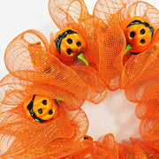 Halloween Pumpkin Smiley Face Wreath, 18 Inch Glowing Artificial Front Door Decoration, Holiday Party Decor