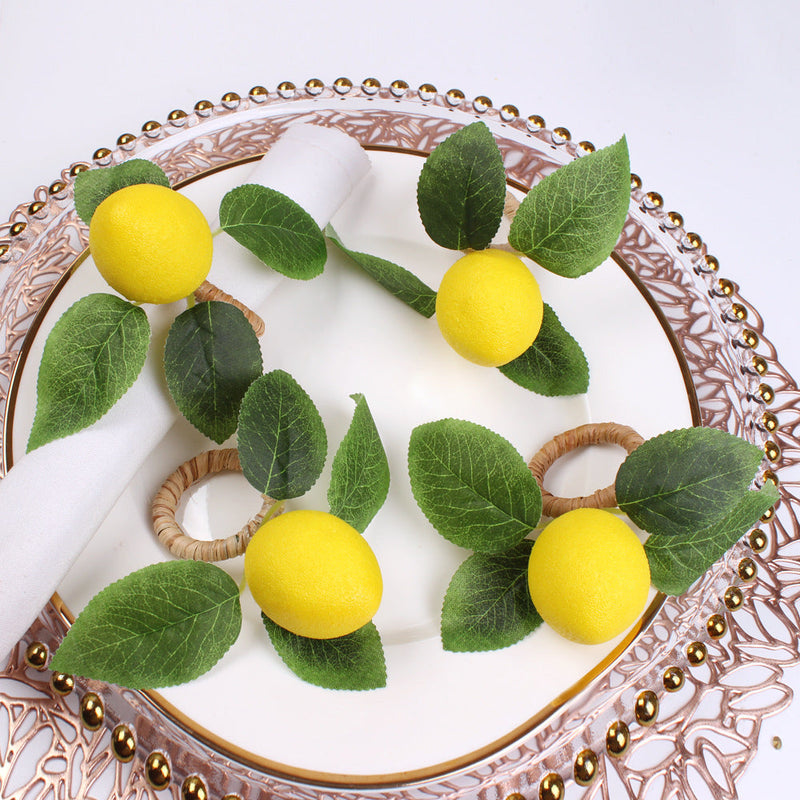 6 Pcs Handmade Artificial Lemon Fruit Napkin Rings Holders Bulk Set