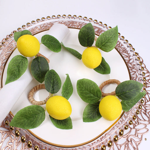 6 Pcs Handmade Artificial Lemon Fruit Napkin Rings Holders Bulk Set