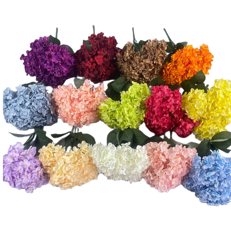 14 Inch Artificial Silk Hydrangea Bush, 5 Pcs, 14 Colors, 19 Inches Tall