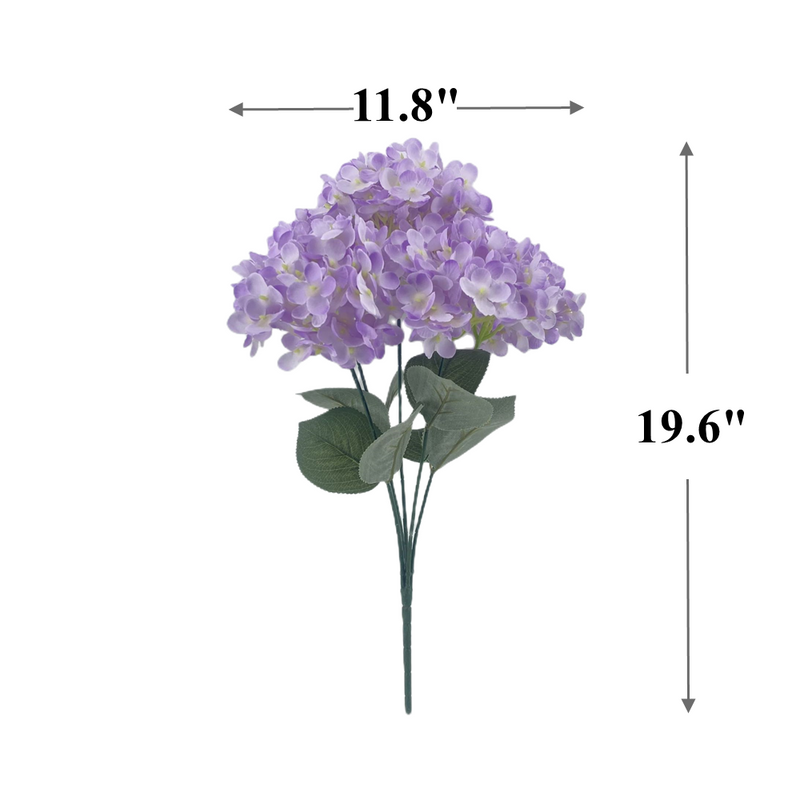 14 Inch Artificial Silk Hydrangea Bush, 5 Pcs, 14 Colors, 19 Inches Tall