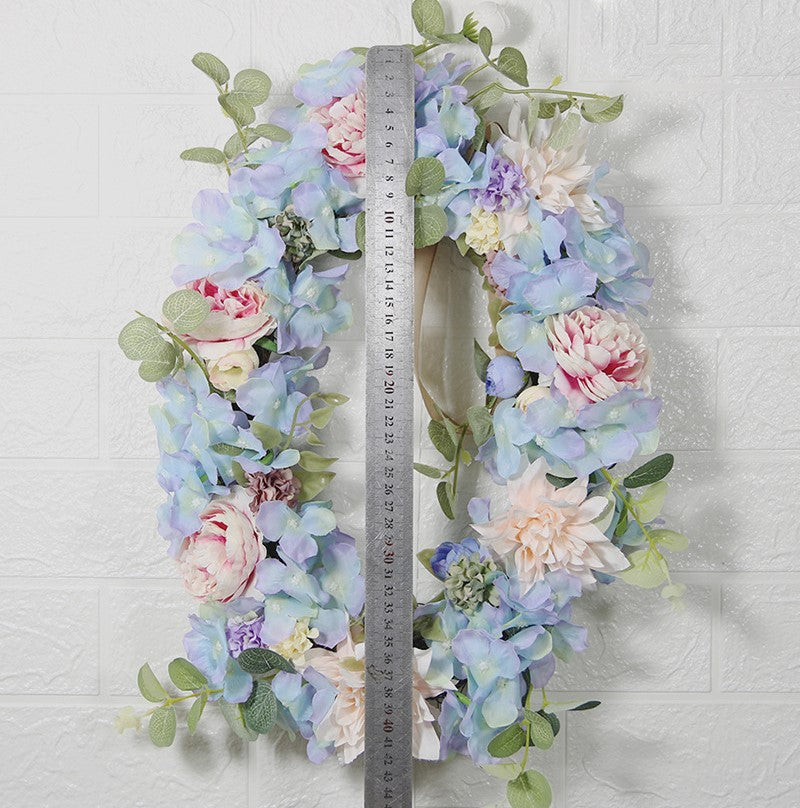 Hydrangea Peony Wreath with Eucalyptus Silk Artificial Flowers 16 Inch Oval Front Door Wall Hanging Home Decor