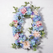 Hydrangea Peony Wreath with Eucalyptus Silk Artificial Flowers 16 Inch Oval Front Door Wall Hanging Home Decor