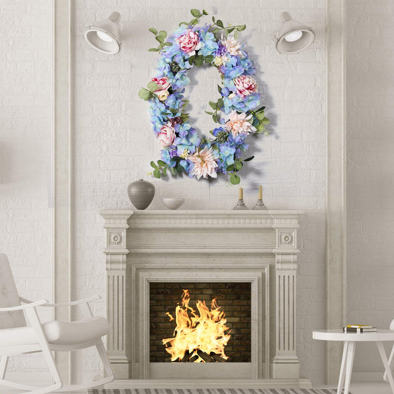 Hydrangea Peony Wreath with Eucalyptus Silk Artificial Flowers 16 Inch Oval Front Door Wall Hanging Home Decor