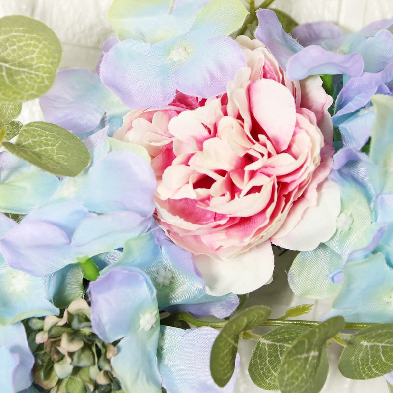 Hydrangea Peony Wreath with Eucalyptus Silk Artificial Flowers 16 Inch Oval Front Door Wall Hanging Home Decor