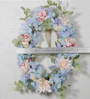 Hydrangea Peony Wreath with Eucalyptus Silk Artificial Flowers 16 Inch Oval Front Door Wall Hanging Home Decor