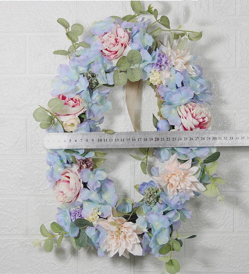 Hydrangea Peony Wreath with Eucalyptus Silk Artificial Flowers 16 Inch Oval Front Door Wall Hanging Home Decor