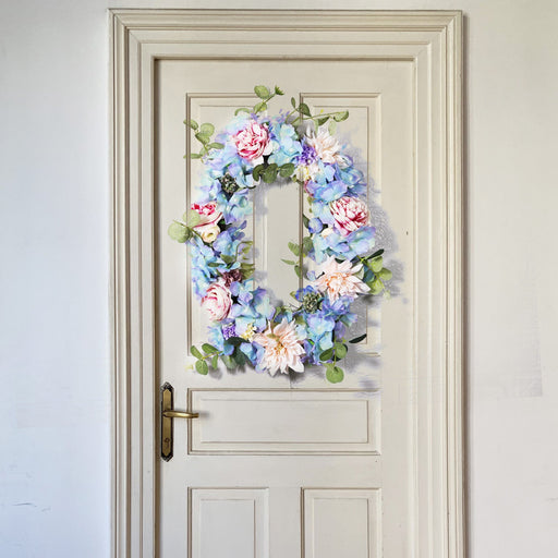 Hydrangea Peony Wreath with Eucalyptus Silk Artificial Flowers 16 Inch Oval Front Door Wall Hanging Home Decor