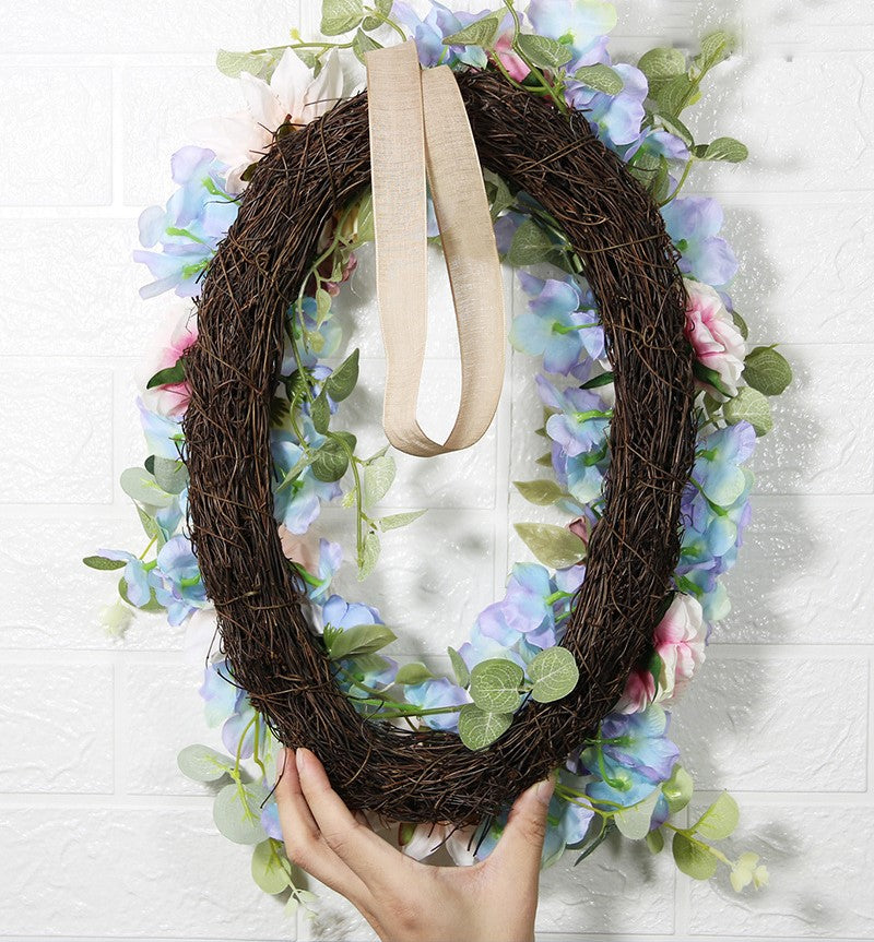 Hydrangea Peony Wreath with Eucalyptus Silk Artificial Flowers 16 Inch Oval Front Door Wall Hanging Home Decor