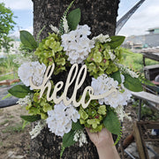 Bulk Artificial Hydrangea Wreaths with Hello Sign, Spring Front Door Decor, Farmhouse Style, Wholesale Pack