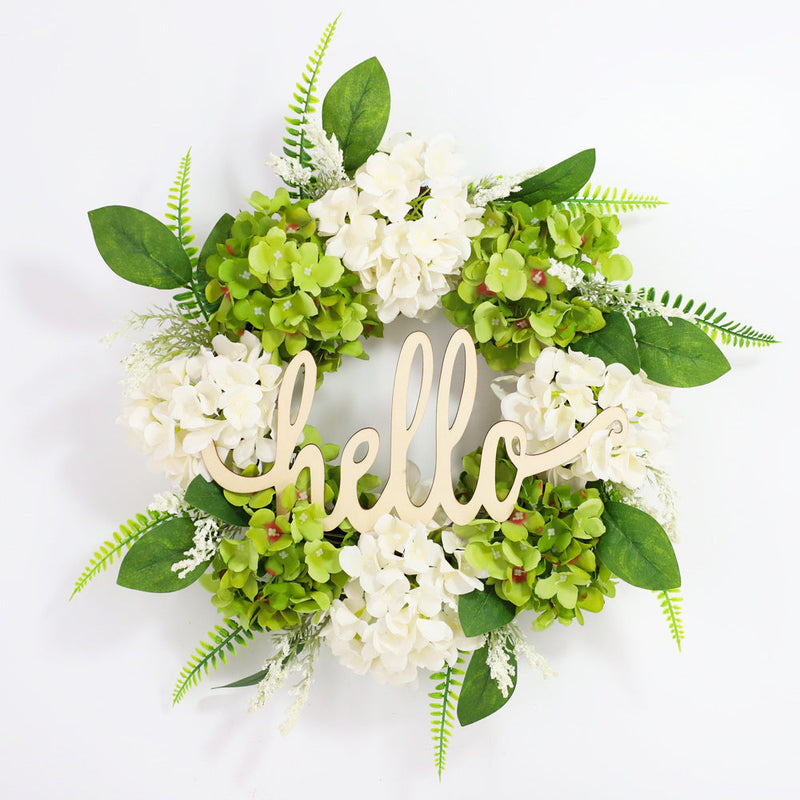 Bulk Artificial Hydrangea Wreaths with Hello Sign, Spring Front Door Decor, Farmhouse Style, Wholesale Pack