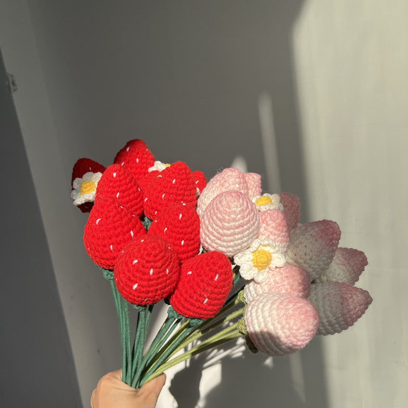 2 Pcs Artificial Strawberry Stems 8 Inch Handmade Silk Fruit Decoration