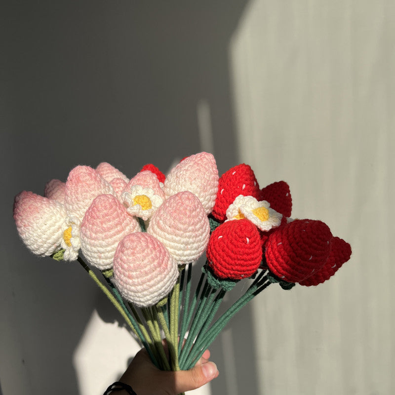 2 Pcs Artificial Strawberry Stems 8 Inch Handmade Silk Fruit Decoration