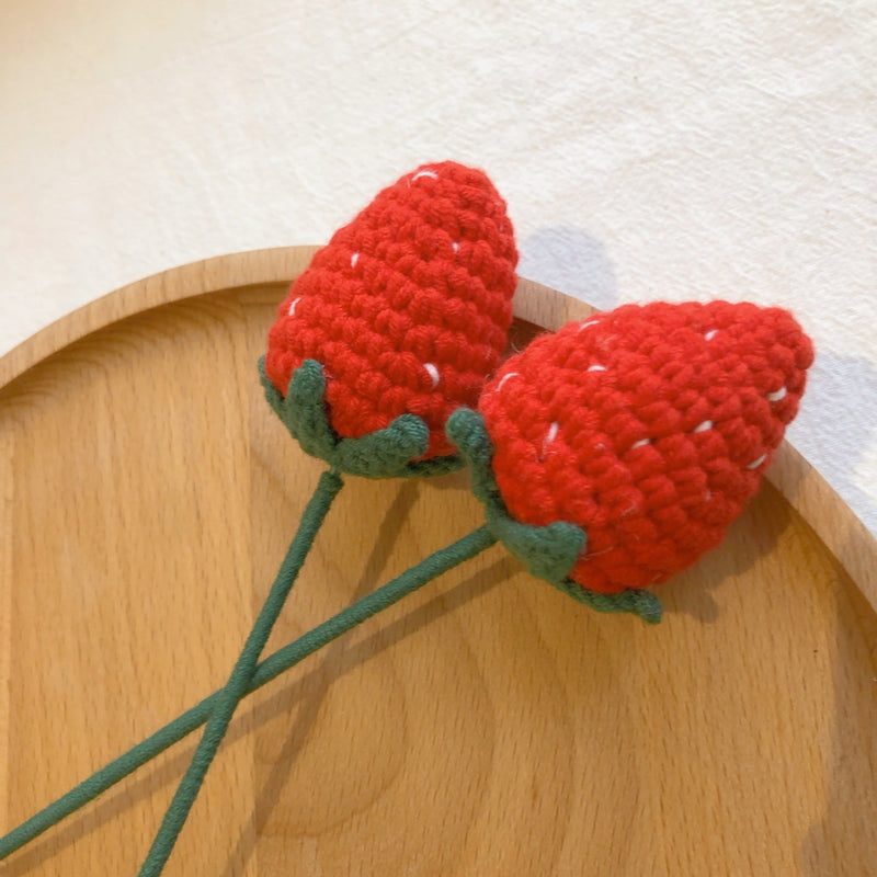 2 Pcs Artificial Strawberry Stems 8 Inch Handmade Silk Fruit Decoration