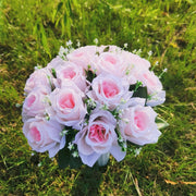 22 Colors Artificial Rose Bush Bouquets for Graves and Memorials, Bulk Wholesale Cemetery Flowers in Vase