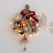 Light Up Artificial Pine Needle Bundle with LED Christmas Ball Ornament, Hanging Decoration for Door Wall Window, Bulk Set
