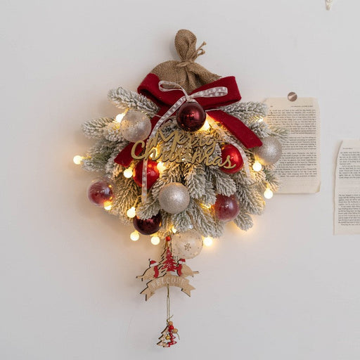 Light Up Artificial Pine Needle Bundle with LED Christmas Ball Ornament, Hanging Decoration for Door Wall Window, Bulk Set