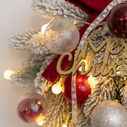 Light Up Artificial Pine Needle Bundle with LED Christmas Ball Ornament, Hanging Decoration for Door Wall Window, Bulk Set