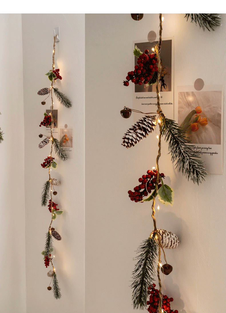 Light Up Artificial Pine Garland with Red Berry Pinecones, Hanging Vines, Christmas Holiday Decor, Bulk Quantity