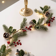 Light Up Artificial Pine Garland with Red Berry Pinecones, Hanging Vines, Christmas Holiday Decor, Bulk Quantity