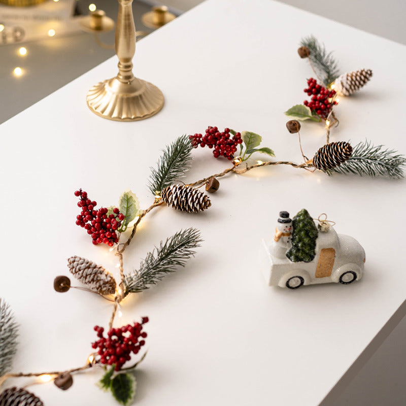Light Up Artificial Pine Garland with Red Berry Pinecones, Hanging Vines, Christmas Holiday Decor, Bulk Quantity