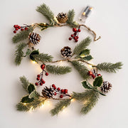 Light Up Artificial Pine Garland with Red Berry Pinecones, Hanging Vines, Christmas Holiday Decor, Bulk Quantity