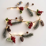 Light Up Artificial Pine Garland with Red Berry Pinecones, Hanging Vines, Christmas Holiday Decor, Bulk Quantity