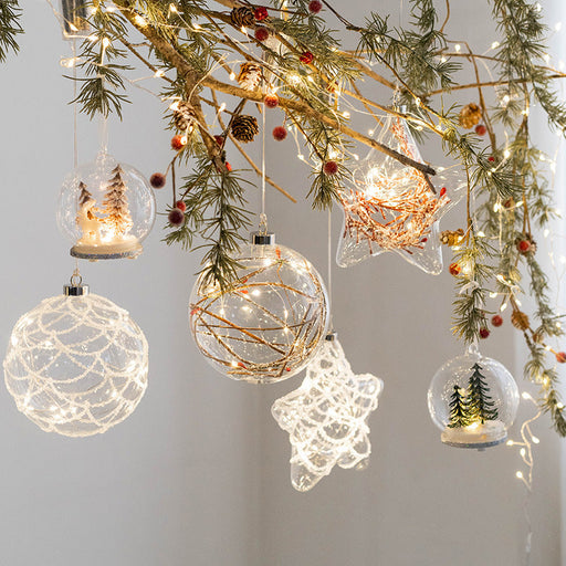 Light Up Christmas Glass Ball Ornaments 6 Pcs Glowing Hanging Pendants for Tree Window Decor