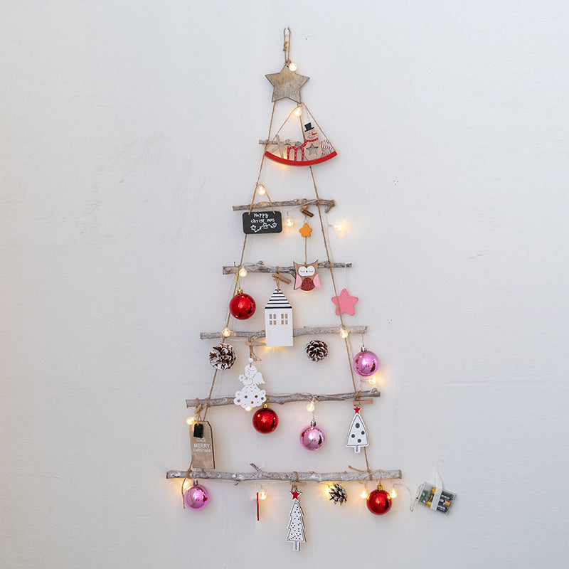 Wooden Christmas Tree Ornaments Bulk Set with Star Topper and Ladder Branch Design, Hanging Holiday Decorations