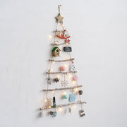 Wooden Christmas Tree Ornaments Bulk Set with Star Topper and Ladder Branch Design, Hanging Holiday Decorations