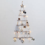 Wooden Christmas Tree Ornaments Bulk Set with Star Topper and Ladder Branch Design, Hanging Holiday Decorations