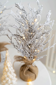 Light Up Flocked Artificial Christmas Tree Branches with LED Lights, Tabletop Centerpiece, Bulk Set