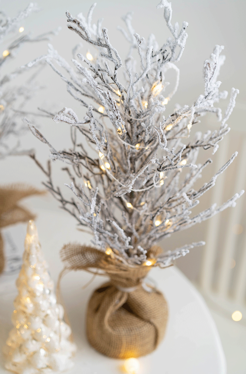 Light Up Flocked Artificial Christmas Tree Branches with LED Lights, Tabletop Centerpiece, Bulk Set