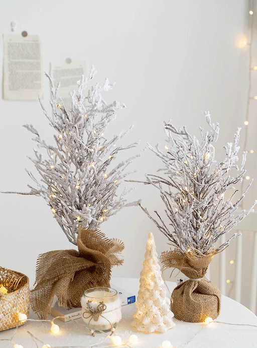 Light Up Flocked Artificial Christmas Tree Branches with LED Lights, Tabletop Centerpiece, Bulk Set
