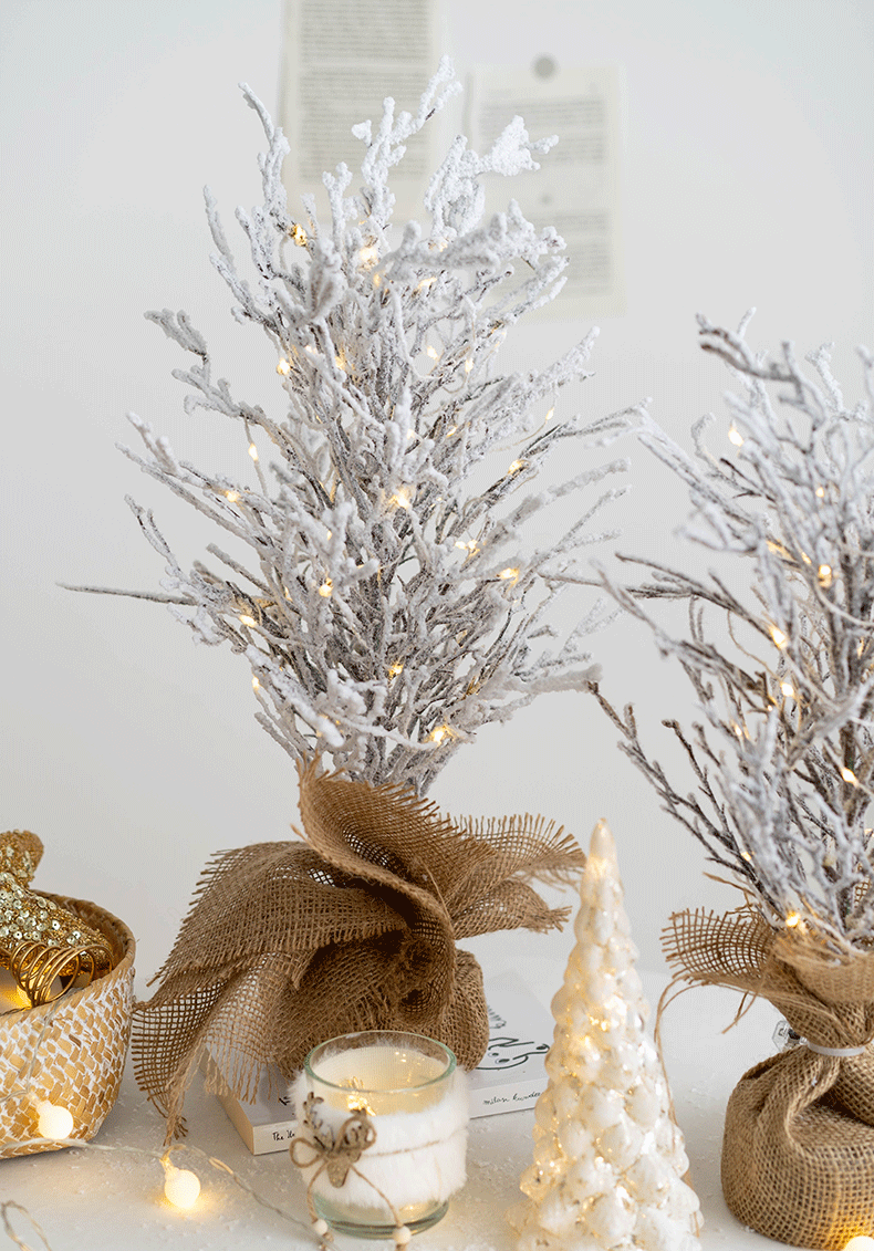 Light Up Flocked Artificial Christmas Tree Branches with LED Lights, Tabletop Centerpiece, Bulk Set