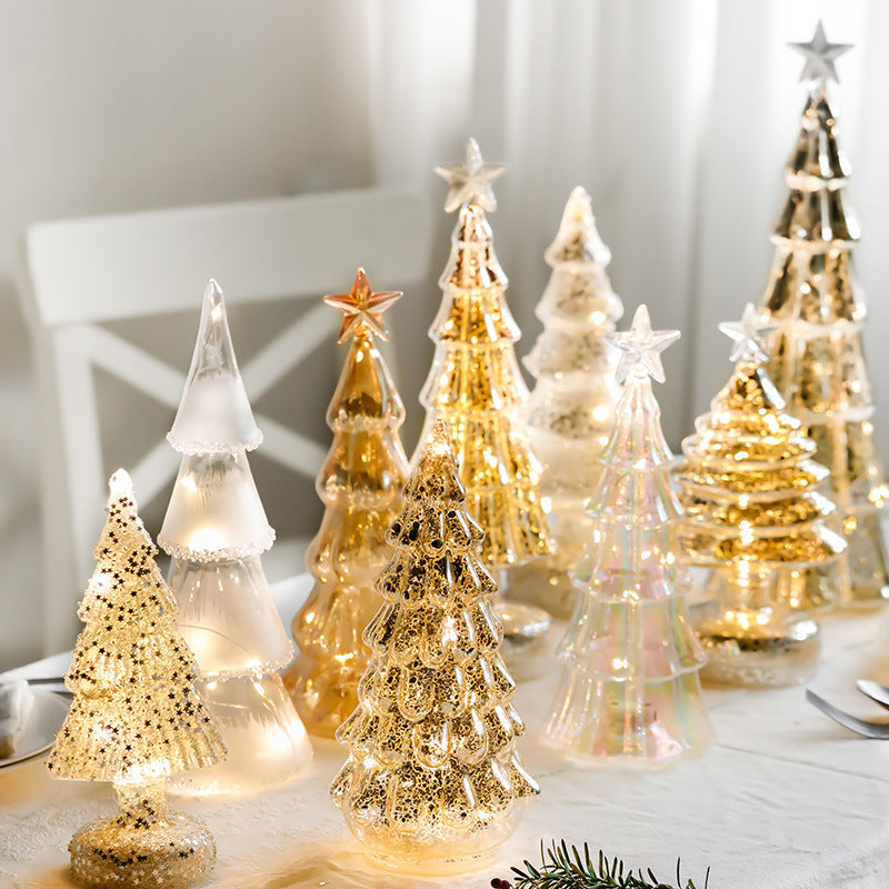 Light Up Glass Christmas Tree Tabletop Decorations Bulk Ornaments Centerpiece Holiday Decor