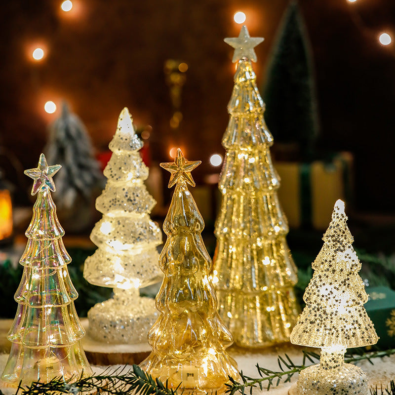 Light Up Glass Christmas Tree Tabletop Decorations Bulk Ornaments Centerpiece Holiday Decor