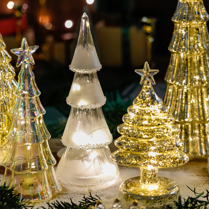 Light Up Glass Christmas Tree Tabletop Decorations Bulk Ornaments Centerpiece Holiday Decor