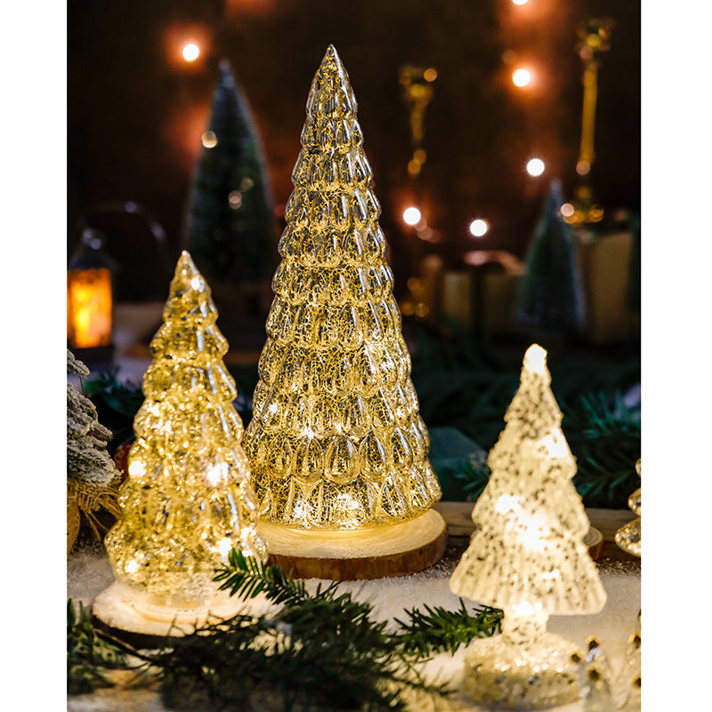 Light Up Glass Christmas Tree Tabletop Decorations Bulk Ornaments Centerpiece Holiday Decor