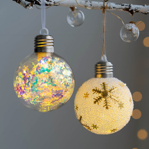 Light Up Snowflake Elf LED Christmas Ball Ornaments, 6 Pcs, Hanging Xmas Tree Decorations