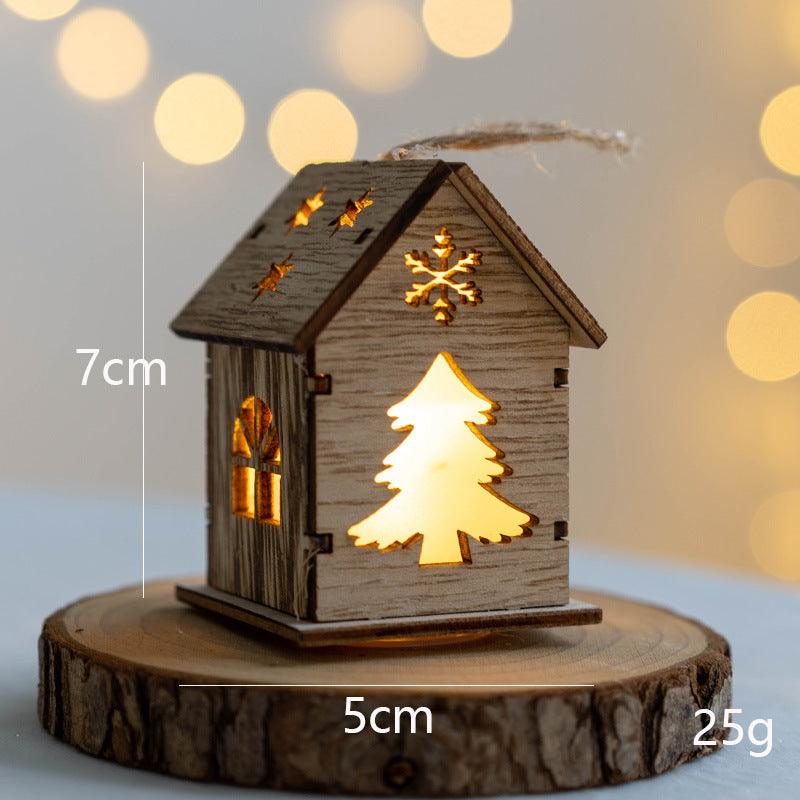 10 Pcs Light Up Wooden Snowmen Elk Snowflakes Pendants Hanging Christmas Tree Ornaments Decor