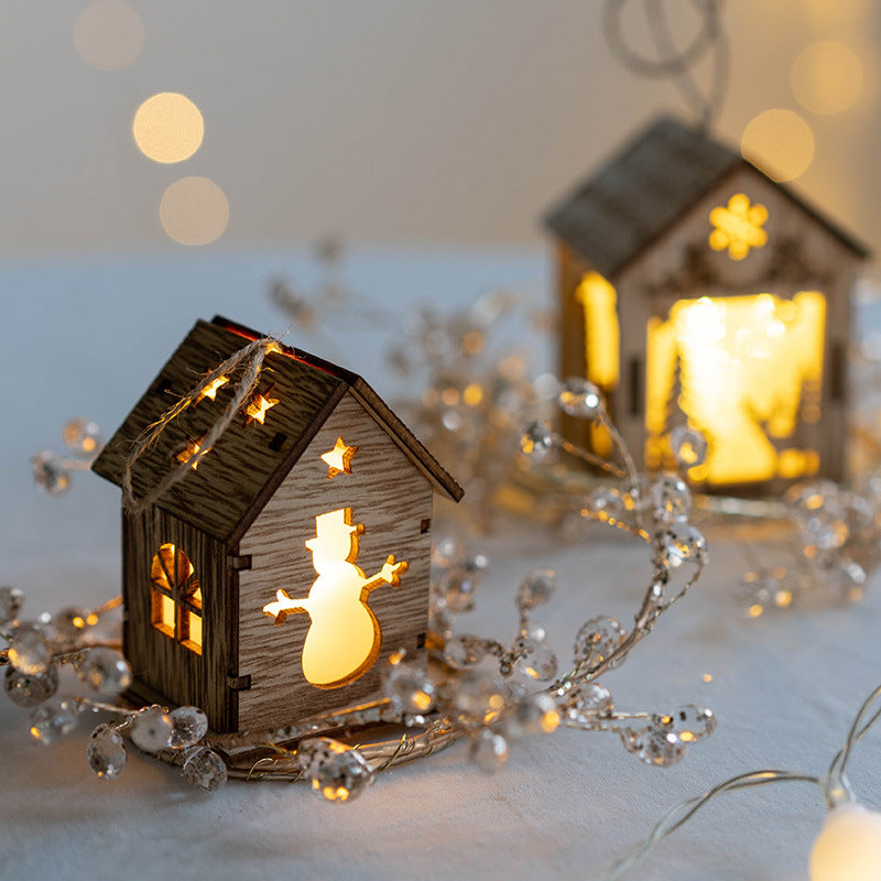 10 Pcs Light Up Wooden Snowmen Elk Snowflakes Pendants Hanging Christmas Tree Ornaments Decor