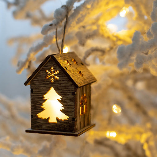 10 Pcs Light Up Wooden Snowmen Elk Snowflakes Pendants Hanging Christmas Tree Ornaments Decor
