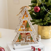 Light Up Wooden Christmas Tree Pendants with Hanging Lights, Bulk Christmas Decor Ornaments
