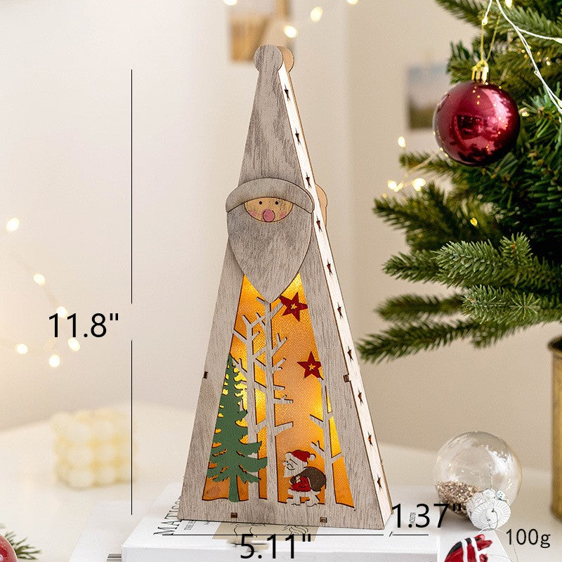 Light Up Wooden Christmas Tree Pendants with Hanging Lights, Bulk Christmas Decor Ornaments